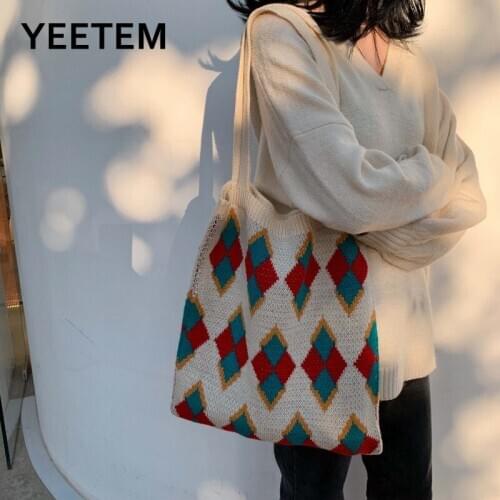 Soft Wool Contrast One Shoulder Women Bag Lattice Christmas Korean Version Leisure Large Capacity Portable Student Shopping Bag