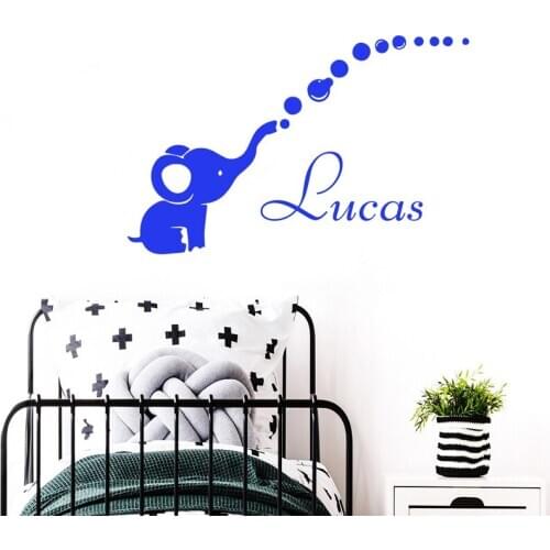Cartoon Elephant Wall Stickers Personalized Custom Names Vinyl Decals Kids Room Decoration Babys Bedroom Art Mural Decor Bubble