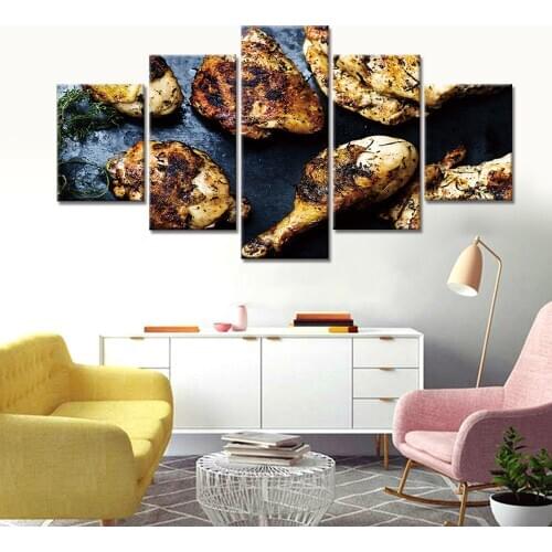 Wall Art Canvas Paintings Chicken Leg Meat 5 Piece Picture Prints Modern Modular Dross Pesters Kitchen Home Decoration Painted