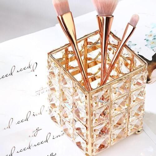 Luxury Crystal Metal Makeup Brush Holder Storage Tube Glitter Diamond Cosmetic Brushes Organizer Box Make Up Tools