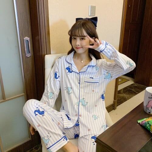 Korean Cartoon Printed Girls Pajamas Set Cute Winter Long Sleeve Leisure Sleepwear For Women Loose Nightwear Homewear Suit