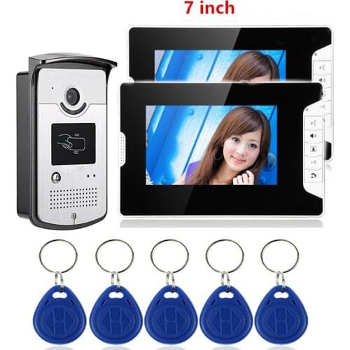 Wired Home 7'' Color Video Intercom RFID Camera with 1/2 Monitor Video Door Phone 500 User for Apartments support Electric Lock