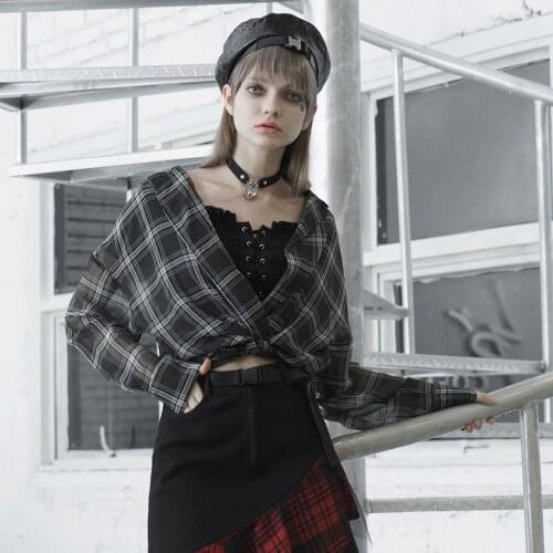 Женские рубашки в клетку PUNK RAVE China At AliExpress