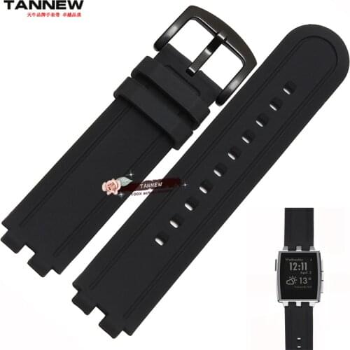 For Pebble Steel 2-generation smart wristwatchband 22mm black silicone with stainless steel buckle waterproof strap