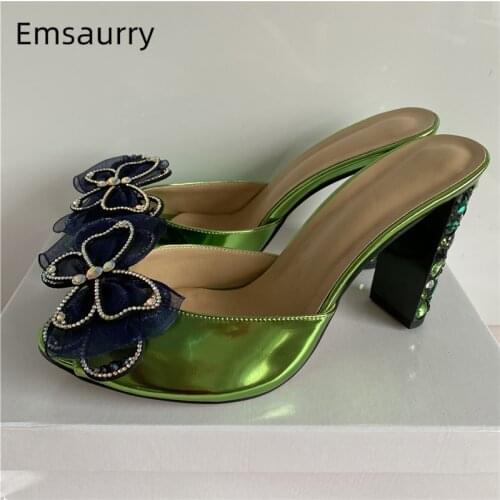 Sexy Beading Red Sequins Flower Sandals Women Diamond High Heels Peep Toe Slingbacks Slim Runway Mules For Lady