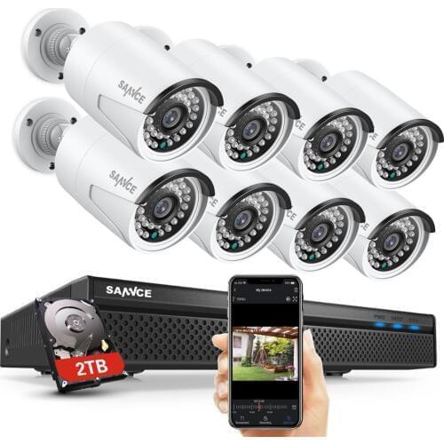 SANNCE 8CH POE 5M NVR Kit CCTV Security System 2MP IR Outdoor Waterproof IP Camera with Mic Audio Record Video Surveillance Set