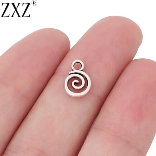 ZXZ 50pcs Tibetan Silver Spiral Swirl Charms Pendants Beads 2 Sided for Bracelet Jewelry Making Findings 12x8mm