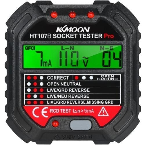 KKmoon HT107D Outlet Tester 90-250V Socket Tester Automatic Electric Circuit Polarity Voltage Detector Breaker Finder