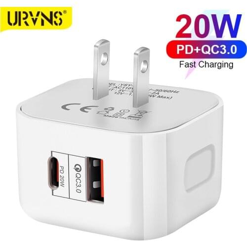 URVNS Dual Ports 20W USB C Power Adapter QC3.0 Quick Charge 3.0 Type-C PD Travel Charger for iPhone 12 11 Pro XS Samsung Xiaomi