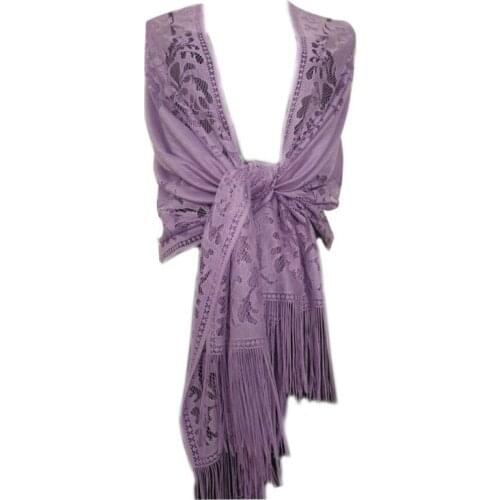 185x63cm Womens 1920s Scarf Wraps Hollow Out Crochet Floral Lace Fringed Tassels Wedding Cape Evening Party Vintage Shawl Q1FA