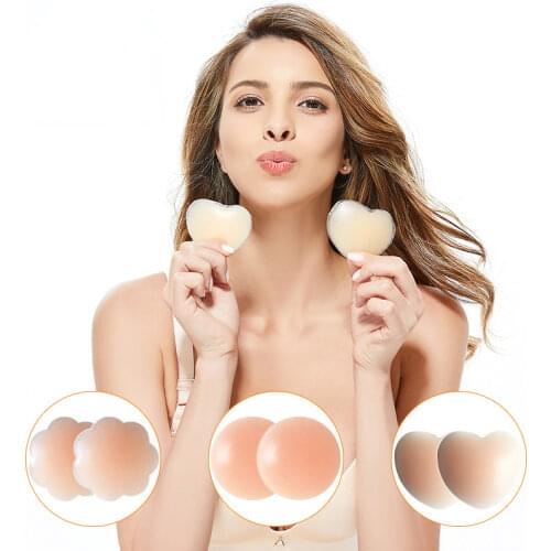 Women Summer Invisible Strapless Backless Pad Reusable Silicone Bra Breast Petals Nipple Cover Pasties Adhesive Peach Lady