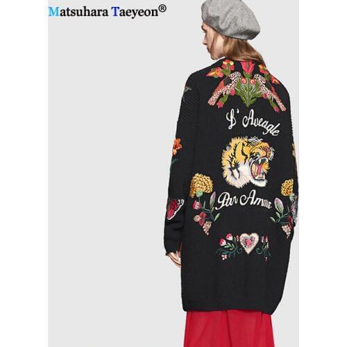 2019 Embroidery cardigan sweater Women Autumn Winter New Fashion Long sleeves Button Knitted cardigan collar casual coat