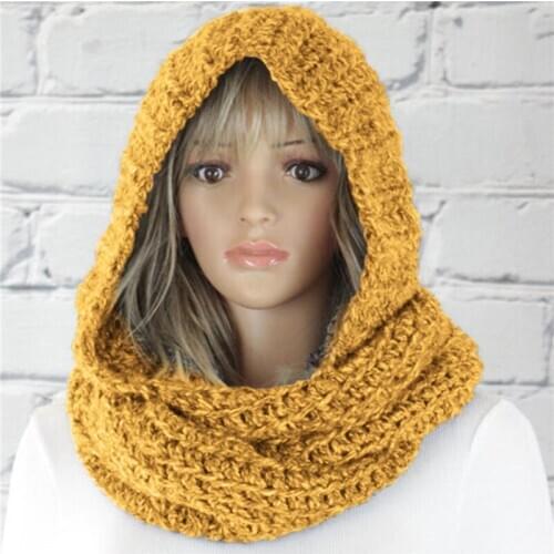 2020 Winter Scarf Ladies Fashion Knitted Warm Hat Ladies Scarf Cap New Solid Casual Hooded Scarf Ear Protection Warm Hat Scarves
