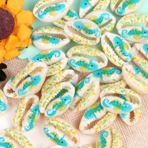 10 Pcs Natural Blue Seahorse Beach Shell Beads For Jewelry Making 10-20mm Oval Shape Beads Diy Charm Necklace Bracelet Accessory