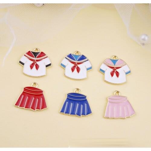 10pcs/pack Uniforms Clothes Skirt Enamel Metal Charms Golden Base Earring Bracelet DIY Jewelry Making
