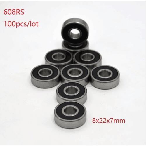 100pcs/lot 608RS 608-2RS 608 2RS RS 8x22x7 mm ball bearing roller skate wheel bearing skateboard bearing 8*22*7mm