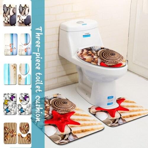 3Pcs/Set Flannel Bathroom Non-Slip Pedestal Rug + Lid Toilet Cover + Bath Mat Washable Starfish Shower Accessories