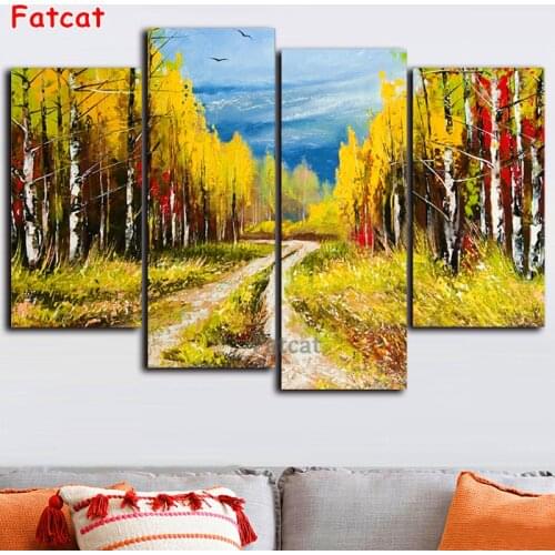 DIY Diamond Painting Trees Road Sky Bird Cloud Mosaic Cross Stitch mbroidery Decor Art Home Decor rhinestone Picture 4PCS PP2617