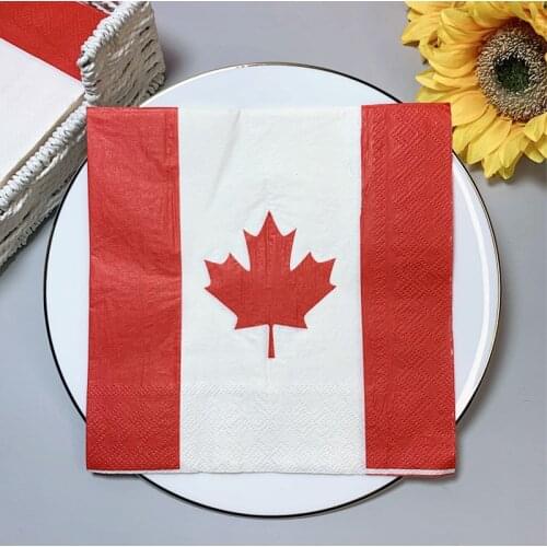 20Pcs/Pack Canadian Flag Table Decoupage Paper Napkins Canada Style Napkin Paper Tissues for Party Decor Wholesale