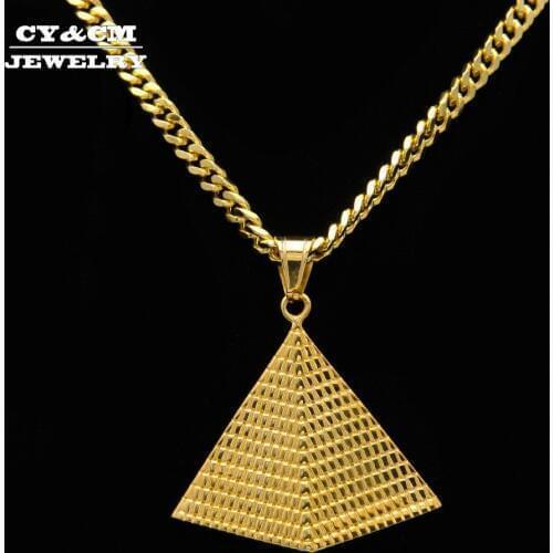 CY&CM Gold Egyptian Pyramid Pendant Charm Necklace Gold Color 316L Stainless Steel Necklace Chain Women Men Egypt Hiphop Jewelry