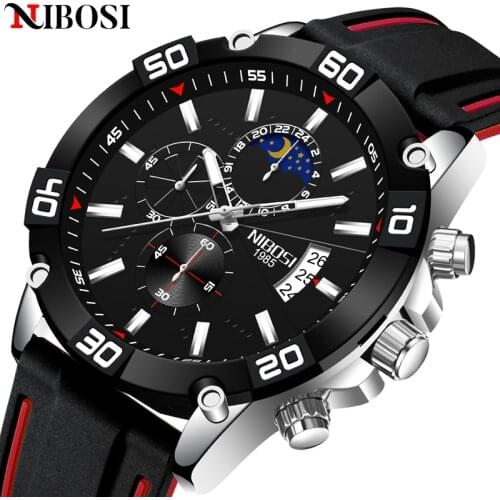 NIBOSI New Waterproof Mens Watches Top Brand Luxury Watch Men 2021 Leather Big Dial Calendar Sport Wristwatch Male Chronograph