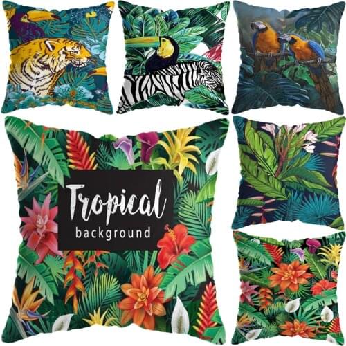 Tropical rain forest colorful leaf Print Pillow Case Short Plush Sofa Car Cushion Cover Home Decor 45x45cm