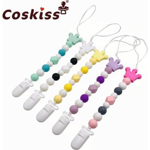 Baby Teether Pacifier Chain Organic Teether Natural Teething Grasping Toy Silicone Beads Toddler Teether Newborn DIY Baby Gift