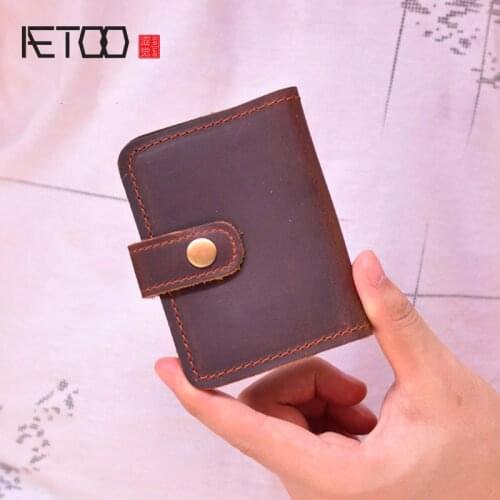 AETOO Crazy horse leather retro card holder, first layer cowhide drivers license bag, mens leather card holder, coin purse