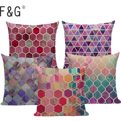 Colorful Geometric Cushion Cover Linen Cotton Stitching for Car Home Office Sofa Throw Pillow Decorative Custom Pillow Case