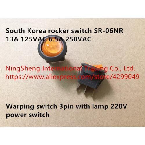 Original new 100% rocker switch SR-06NR 13A 125VAC 6.5A 250VAC warping switch 3pin with lamp 220V power switch