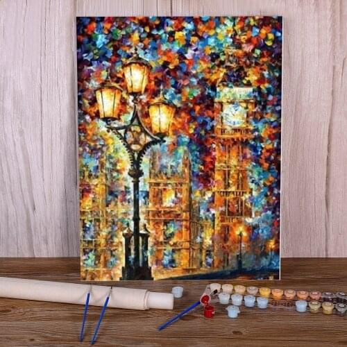 Landscape Rain City Night Street Paint By Numbers Package Acrylic Paints 40*50 Oil Painting Loft Picture Crafts Drawing