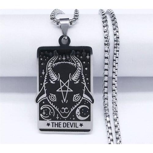 Stainless Steel Tarot Sheepshead Inverted Pentagram Satan Chain Necklaces THE DEVIL Pendant Necklace Jewelry collier N3638S03
