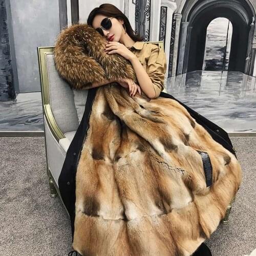 Mink Rabbit Fur Waterproof Parka Real Fur Coat Winter Jacket Women Raccoon Fur Collar Hood Cuffs Detachable Streetwear Style