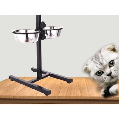 Adjustable Height Stands With Stainless Steel Double Dog Bowls Cat Food Tray Dog Water Feeder Portable Durable Pet Travel Dish