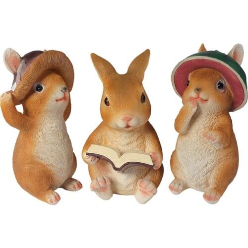 Resin Miniature Garden Rabbit Bunny Statue Animal for Patio Balcony Home Decor
