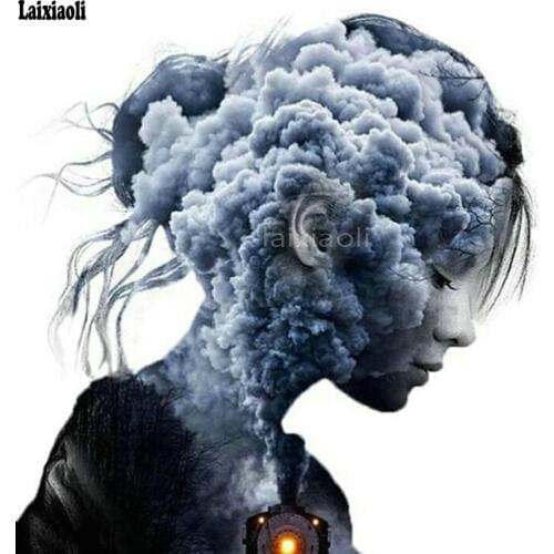 Full round square 5d diy diamond painting woman white black art cloud avatar abstract mosaic cross stitch embroidery home decor