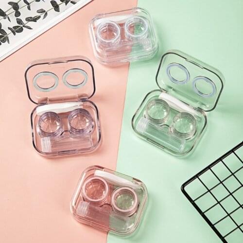 27RE Portable Mini Clear Flip Top Contact Lens Case Travel Kit Stylish Simple Soak Storage Container Holder with Empty Bottle