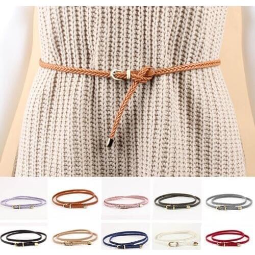 Dress Jeans Decoration Belt Versatile Hand-Woven Pin Buckle Women Fashion Belts Solid Color PU Leather Thin Belt 1Pcs