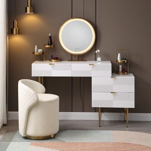 Light Luxury Solid Wood Dressing Table Bedroom Furniture Modern Minimalist Dressing Table Storage Cabinet Integrated Retractable