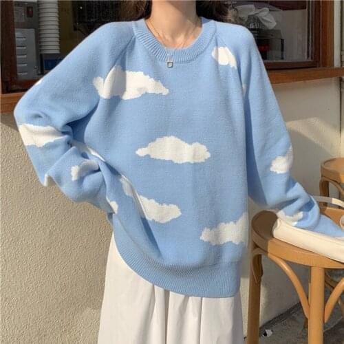 Sweet Cute Cloud Sweater Women Autumn Winter Long Sleeve Loose Oversized Pullovers Sweaters Knitted Sweater Jumper Pull Femme