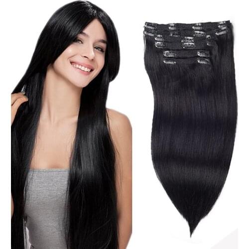 Toysww Hair 100g 120g Brazilian Remy Straight Hair Clip In Human Hair Extensions Dark Color #1 Full Head 6Pcs/Set
