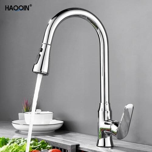 HAOQIN Matte Black Pull Out Spout Kitchen Faucets Basin Sanitary Ware Hot Cold Water Mixer Tap Single Hole Handle Sink1007