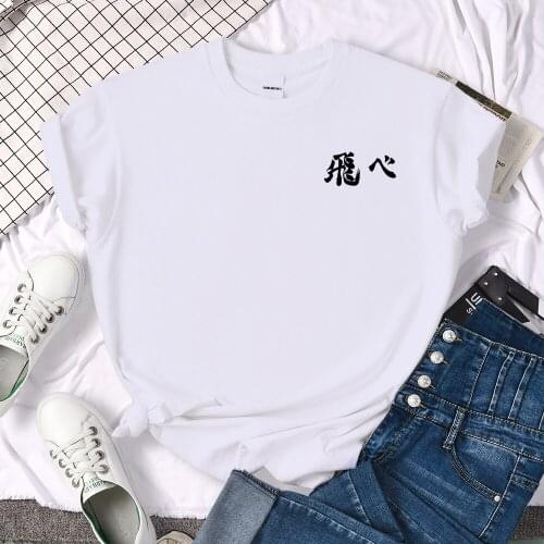 Manga Haikyuu Black Flying Heart Printing Womens T Shirts Vintage Cool Tshirts Hip Hop Vogue Top Cool Soft T Shirt For Women