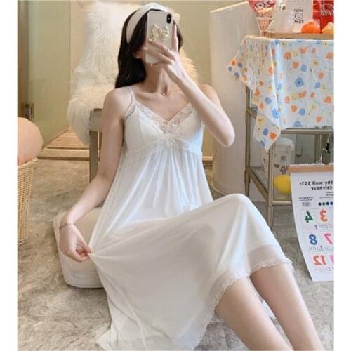 Mesh pajamas with Princess Style Suspender Pajamas Women Summer Lace Mesh Stitching bra sexy thin lace Thin Nightdress