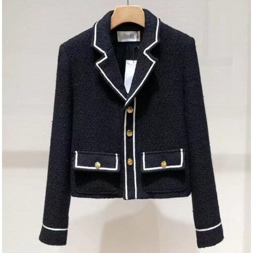 High Quality 2021 Autumn Korean Fashion Streetwear Tweed Jacket Coat Women Long Sleeve Vintage Outwear Female Woolen Crop Tops
