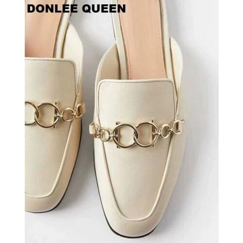 Women Flat Slippers New Fashion Close Toe Mule Shoes Women Slip On Casual Loafers Brand Slide Summer Flip Flops zapatos de mujer