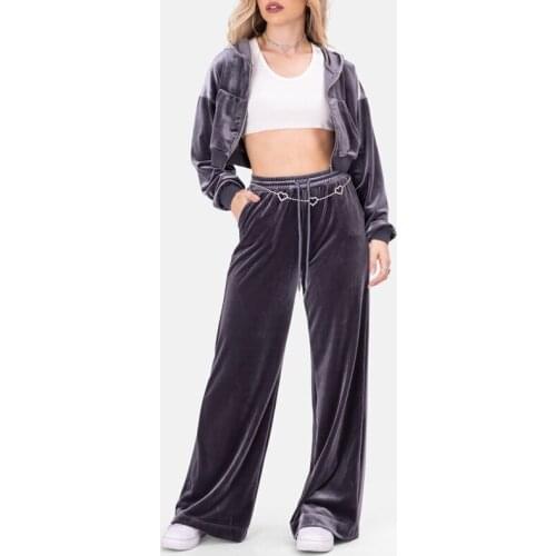 2021 New Fashion Gold Velvet Flare Loose Sweatpants Ladies Casual Elegant Flare Sweatpants Outer Wear Casual Sports Pants