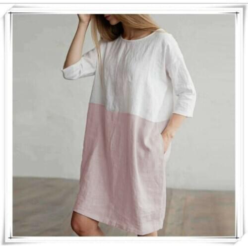 UK Womens Summer Casual Pocket Shirt Dress Ladies Cotton Linen Baggy Midi Dress