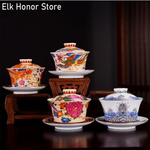 280ml Dehua Enamel Dragon Phoenix Tea Cup Jade Porcelai Tea Tureen Chinese Traditions Drinkware Kung Fu Tea Household Tools