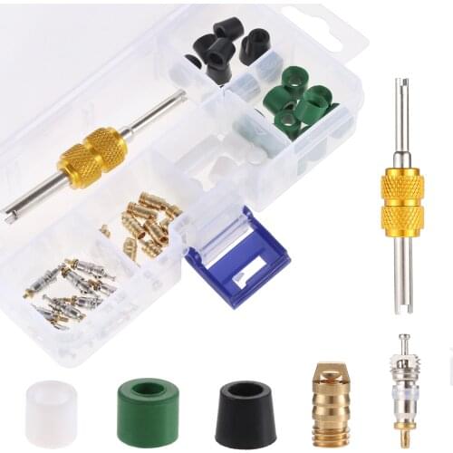 51PCS A/C Air Conditioning Valve Core R22 R410 Refrigeration Valve Core/Hose Gasket/Valve/Remover Installer Tool Assortment Kit
